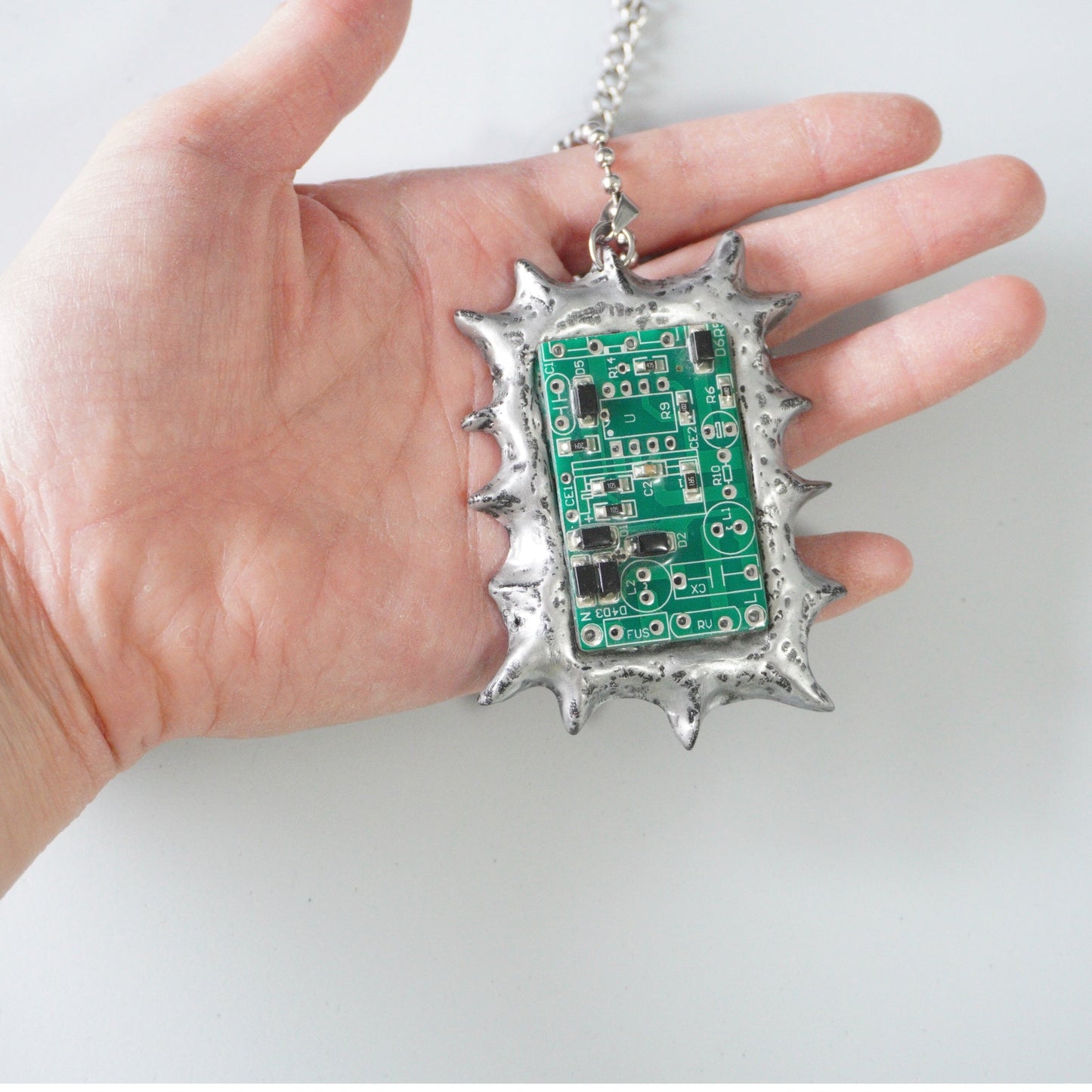 Circuit Board Polymer Clay Spiked Pendant Necklace — One-of-a-Kind - futuristic jewelry - TUAN TUAN