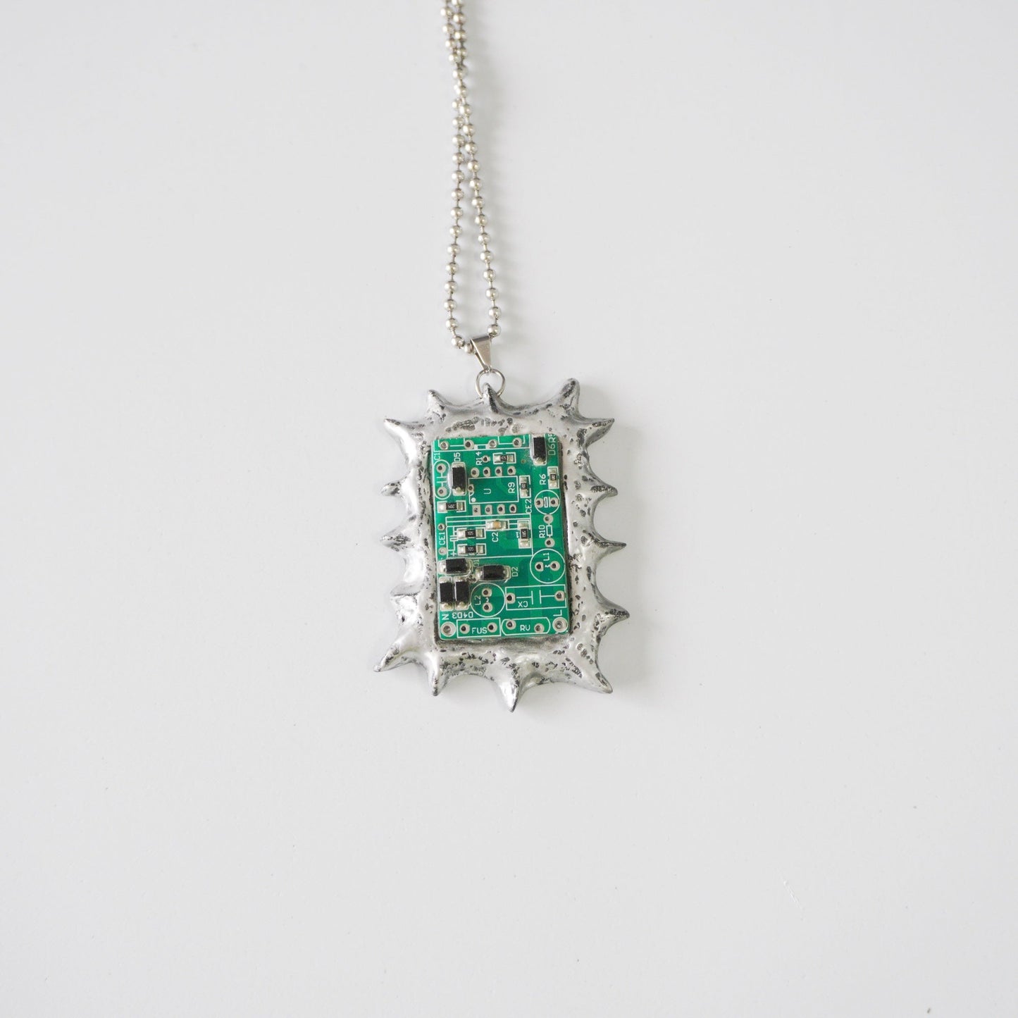 Circuit Board Polymer Clay Spiked Pendant Necklace — One-of-a-Kind - futuristic jewelry - TUAN TUAN