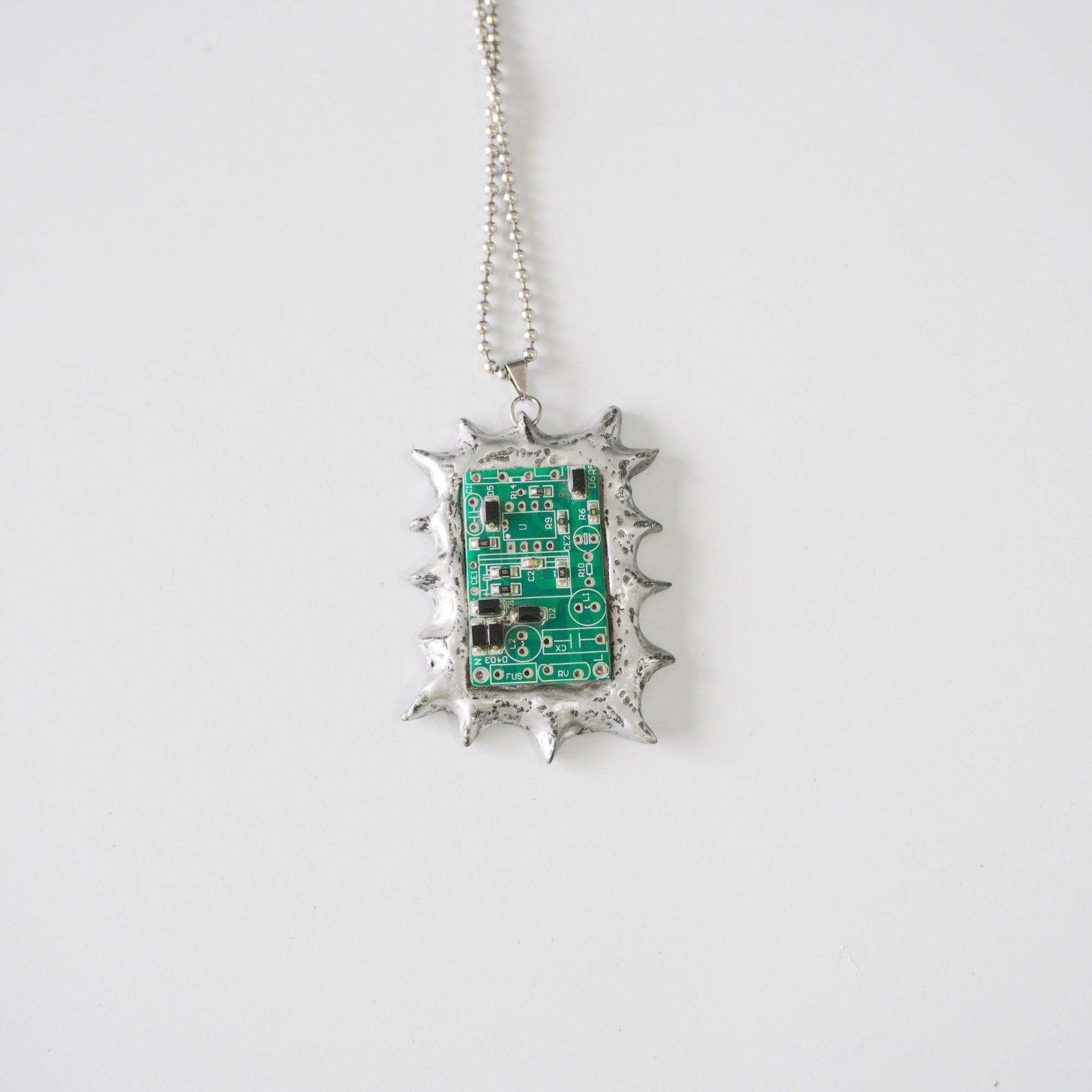 Circuit Board Polymer Clay Spiked Pendant Necklace — One-of-a-Kind - futuristic jewelry - TUAN TUAN