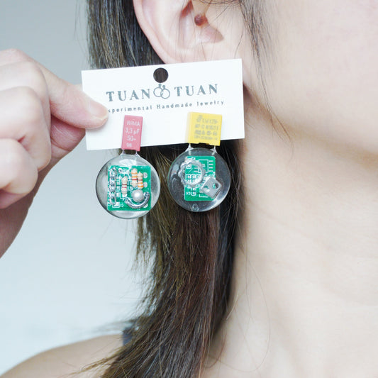 Circuit Board Resin Handmade Earrings — One-of-a-Kind - futuristic jewelry - TUAN TUAN