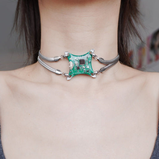 Futuristic Alien-Inspired Circuit Choker- Recycling of Waste Circuit Boards - futuristic jewelry - TUAN TUAN