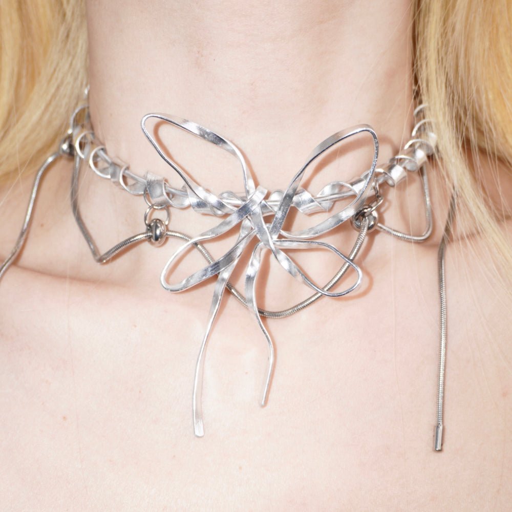 Futuristic Butterfly Choker – Silver Tone Aluminum Handmade Necklace - futuristic jewelry - TUAN TUAN