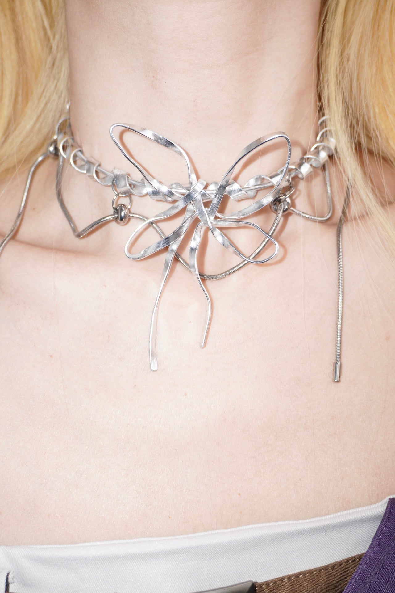 Futuristic Butterfly Choker – Silver Tone Aluminum Handmade Necklace - futuristic jewelry - TUAN TUAN