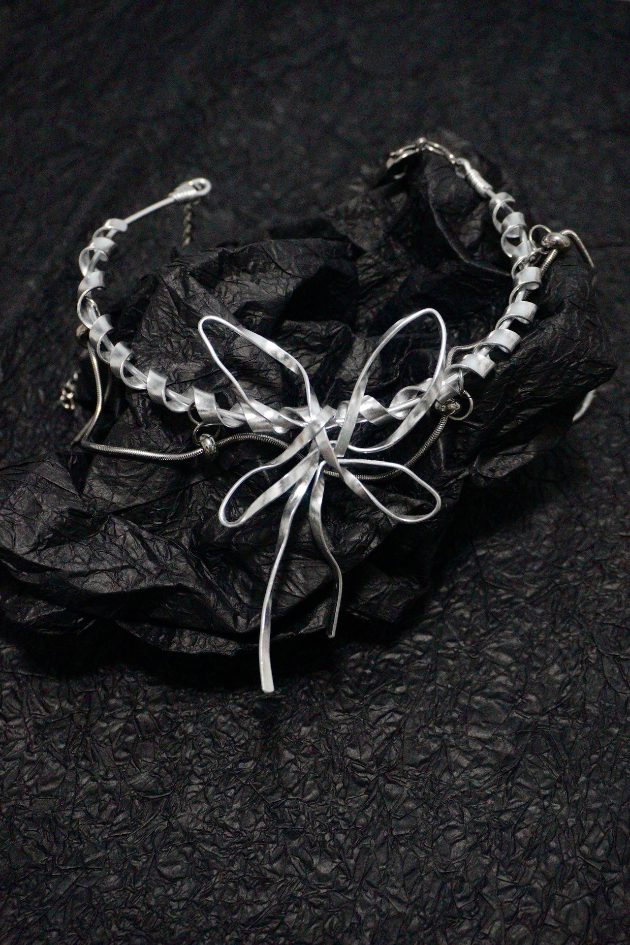 Futuristic Butterfly Choker – Silver Tone Aluminum Handmade Necklace - futuristic jewelry - TUAN TUAN