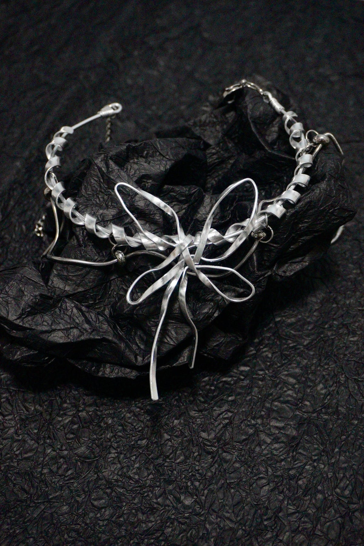 Futuristic Butterfly Choker – Silver Tone Aluminum Handmade Necklace - futuristic jewelry - TUAN TUAN