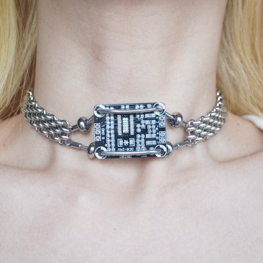 Futuristic Circuit Board Choker – Handmade Chain Necklace - futuristic jewelry - TUAN TUAN