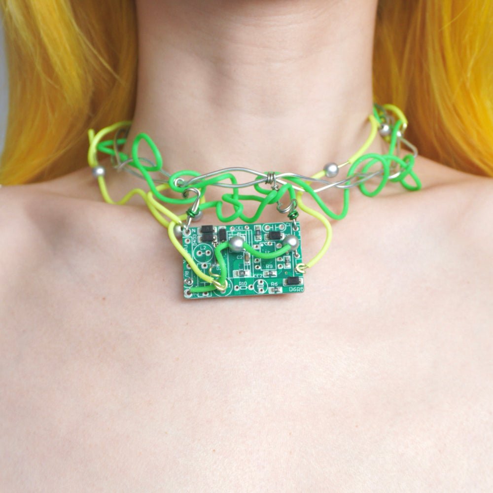 Futuristic Cyberpunk Circuit Board Choker – Handmade Necklace- One of a kind - futuristic jewelry - TUAN TUAN