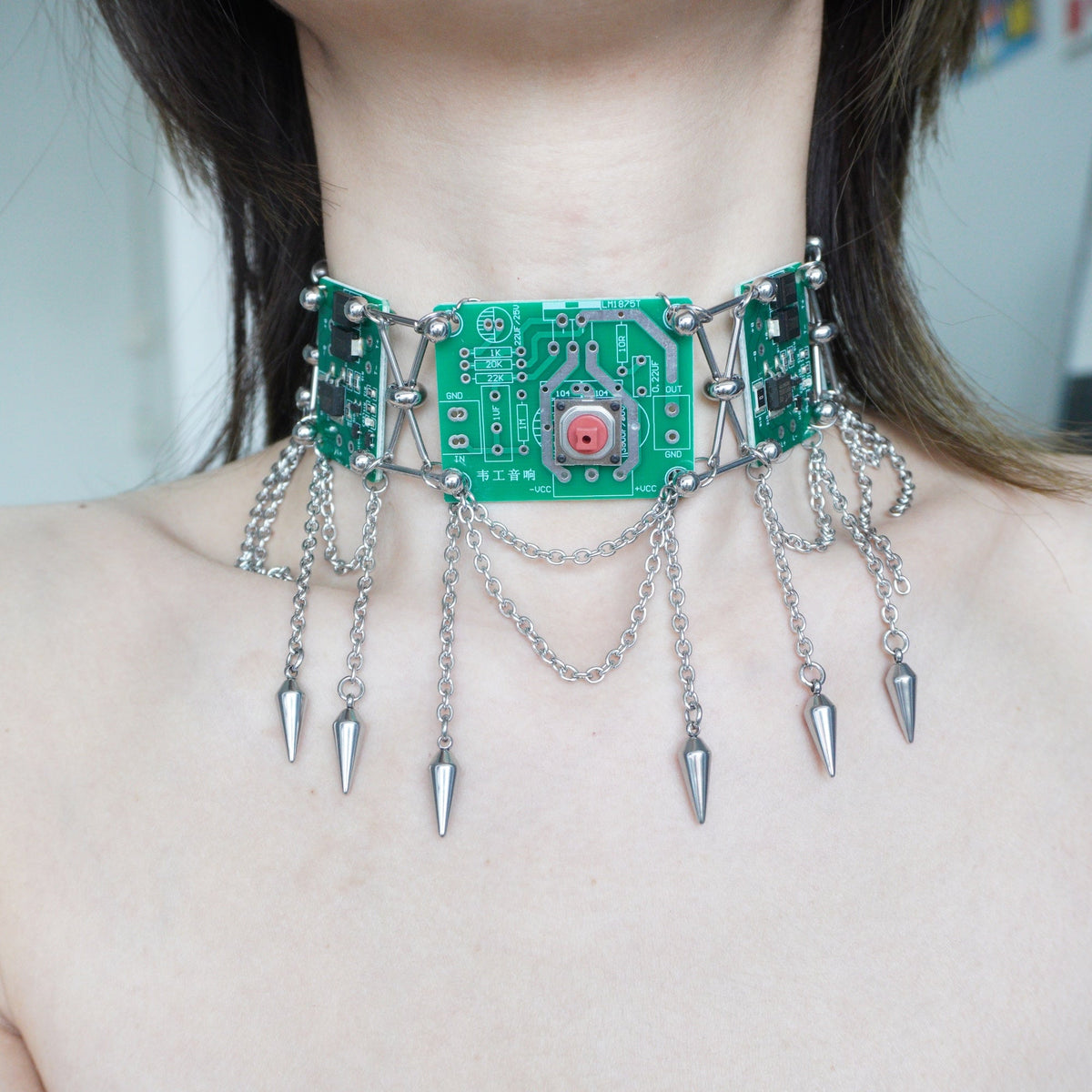 Futuristic Cyberpunk Circuit Necklace—Handcrafted Tech-Inspired Neckpiece with Circuit Board Tassels - futuristic jewelry - TUAN TUAN