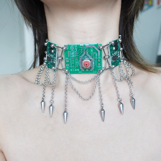 Futuristic Cyberpunk Circuit Necklace—Handcrafted Tech-Inspired Neckpiece with Circuit Board Tassels - futuristic jewelry - TUAN TUAN