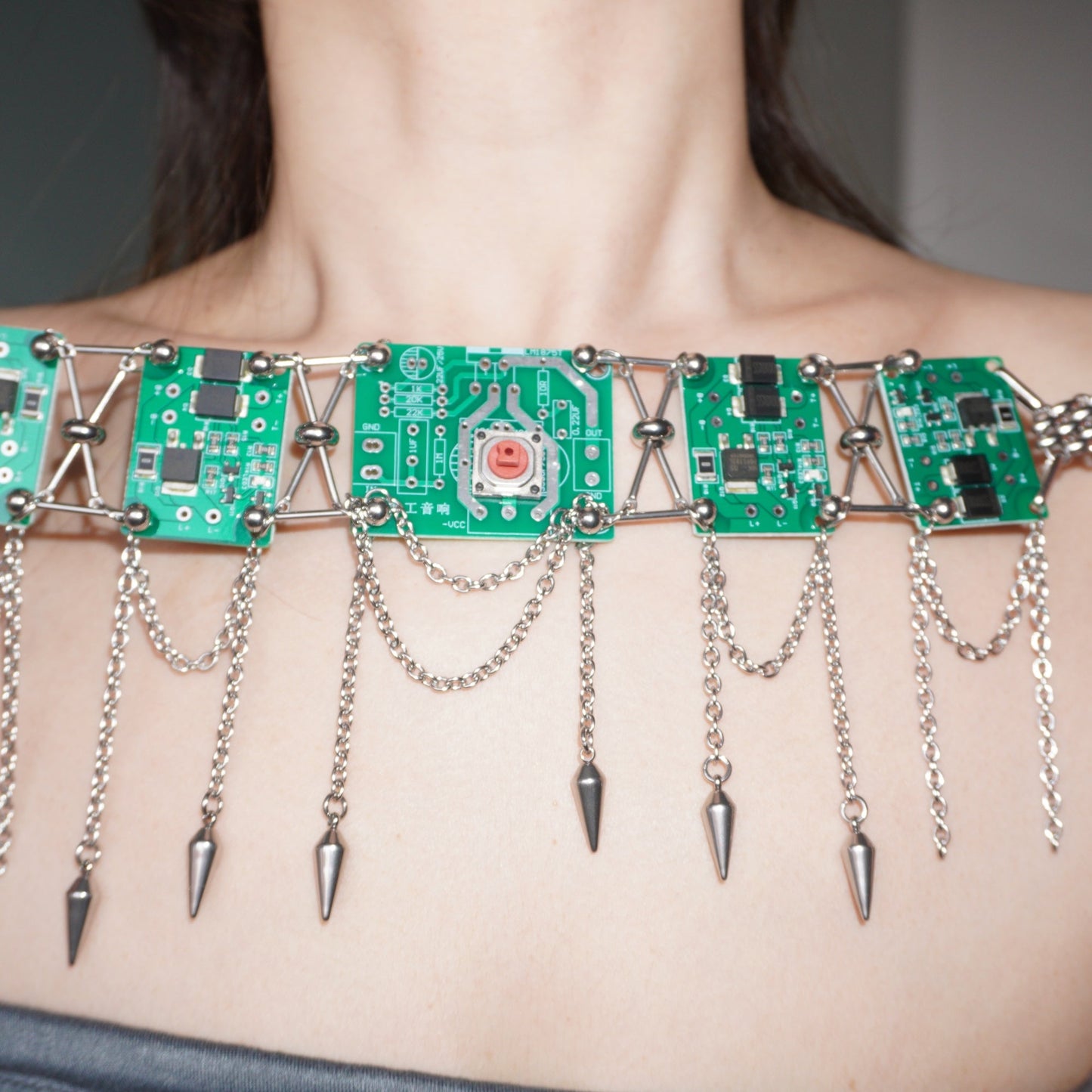 Futuristic Cyberpunk Circuit Necklace—Handcrafted Tech-Inspired Neckpiece with Circuit Board Tassels - futuristic jewelry - TUAN TUAN