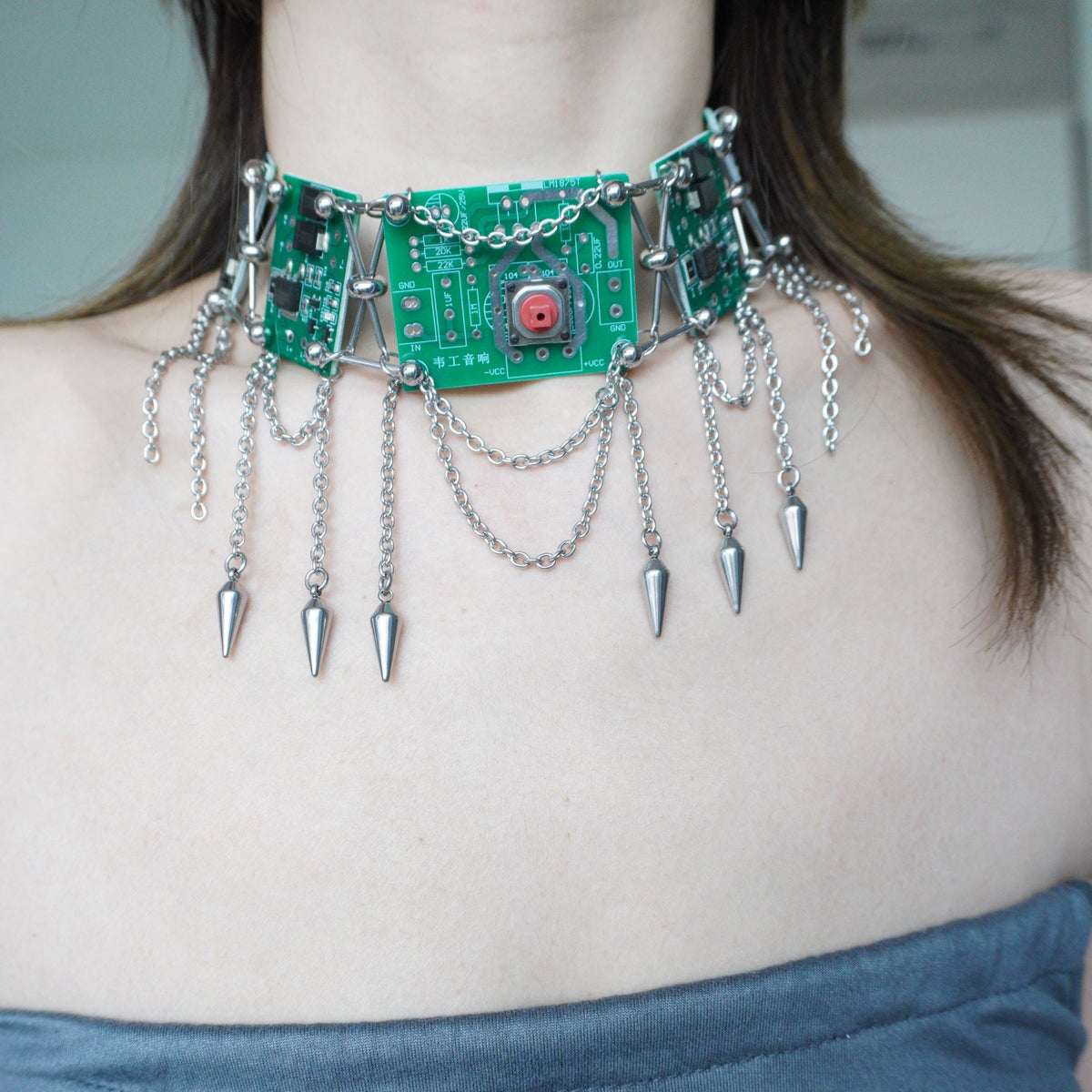 Futuristic Cyberpunk Circuit Necklace—Handcrafted Tech-Inspired Neckpiece with Circuit Board Tassels - futuristic jewelry - TUAN TUAN