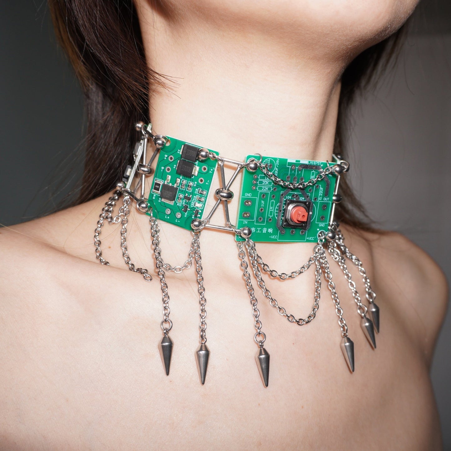 Futuristic Cyberpunk Circuit Necklace—Handcrafted Tech-Inspired Neckpiece with Circuit Board Tassels - futuristic jewelry - TUAN TUAN