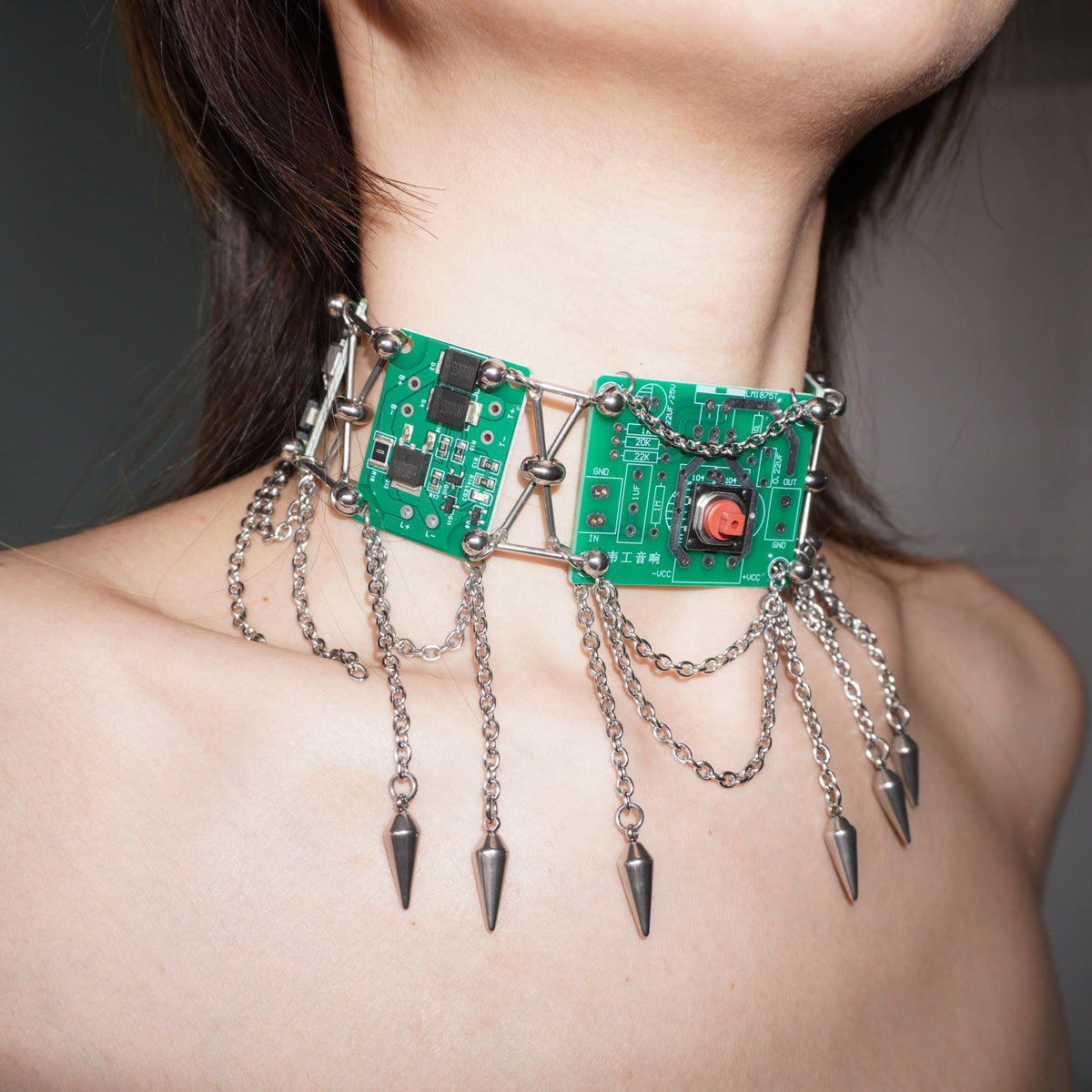 Futuristic Cyberpunk Circuit Necklace—Handcrafted Tech-Inspired Neckpiece with Circuit Board Tassels - futuristic jewelry - TUAN TUAN