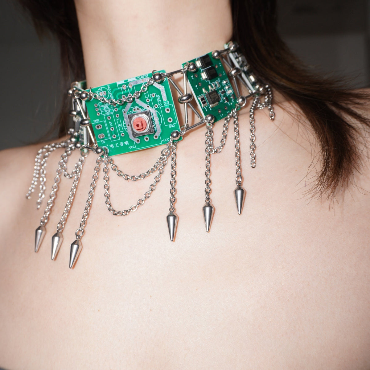 Futuristic Cyberpunk Circuit Necklace—Handcrafted Tech-Inspired Neckpiece with Circuit Board Tassels - futuristic jewelry - TUAN TUAN