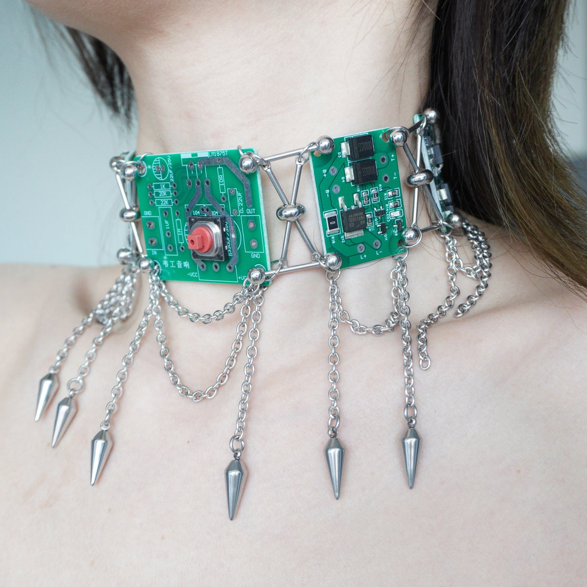 Futuristic Cyberpunk Circuit Necklace—Handcrafted Tech-Inspired Neckpiece with Circuit Board Tassels - futuristic jewelry - TUAN TUAN