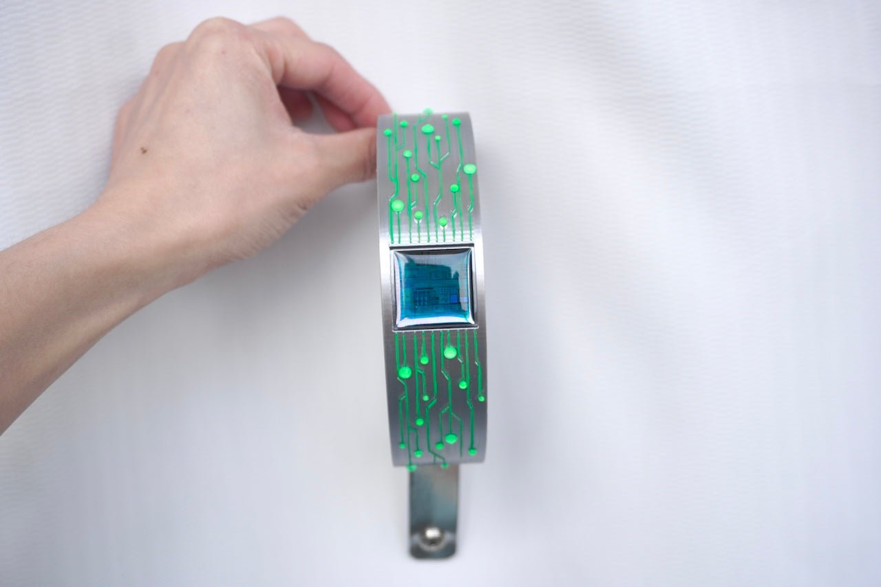 Futuristic Cyberpunk Electrical Circuit Lines Choker—Electroni Silicon Wafer Handmade Technology Style Necklace - futuristic jewelry - TUAN TUAN