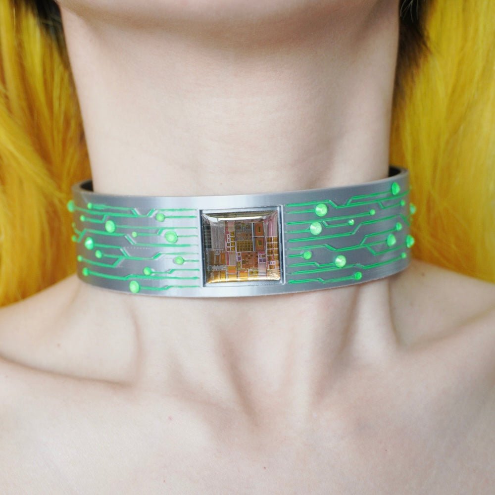Futuristic Cyberpunk Electrical Circuit Lines Choker—Electroni Silicon Wafer Handmade Technology Style Necklace - futuristic jewelry - TUAN TUAN