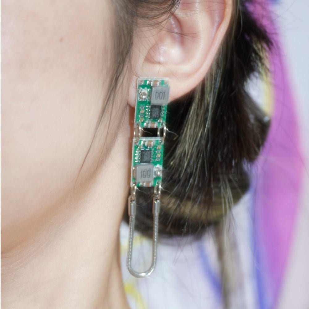 Futuristic Cyberpunk Electronic Component Stud Earrings — Handcrafted Jewelry - futuristic jewelry - TUAN TUAN