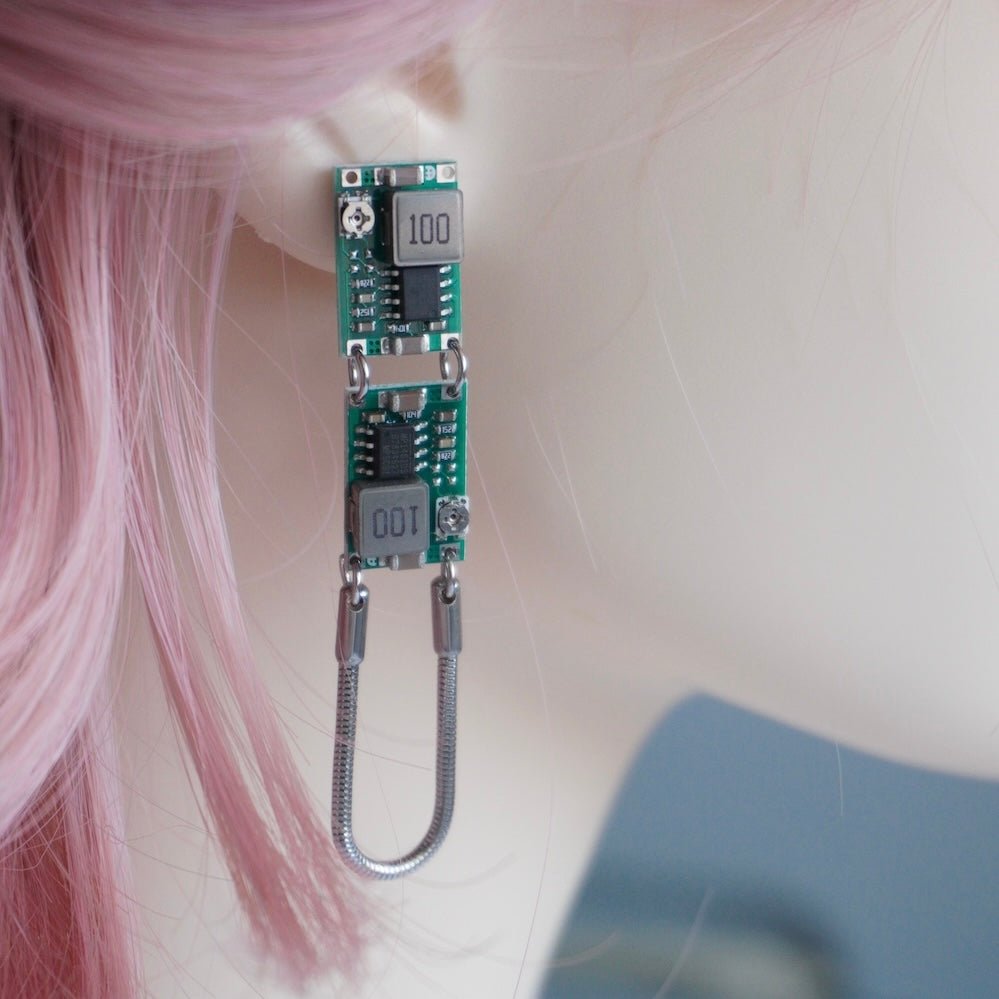 Futuristic Cyberpunk Electronic Component Stud Earrings — Handcrafted Jewelry - futuristic jewelry - TUAN TUAN