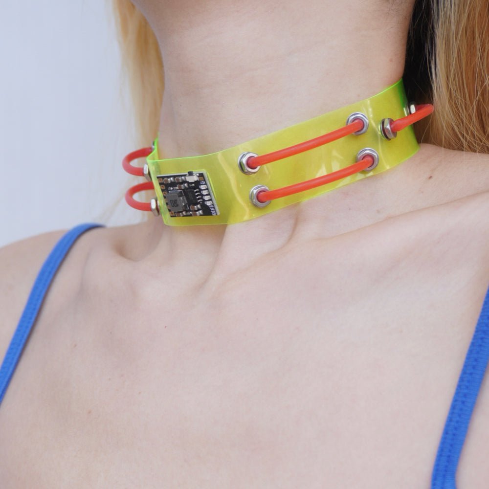 Futuristic Cyberpunk Neon Circuit Board Choker — Handmade Necklace, Available in Three Colors - futuristic jewelry - TUAN TUAN