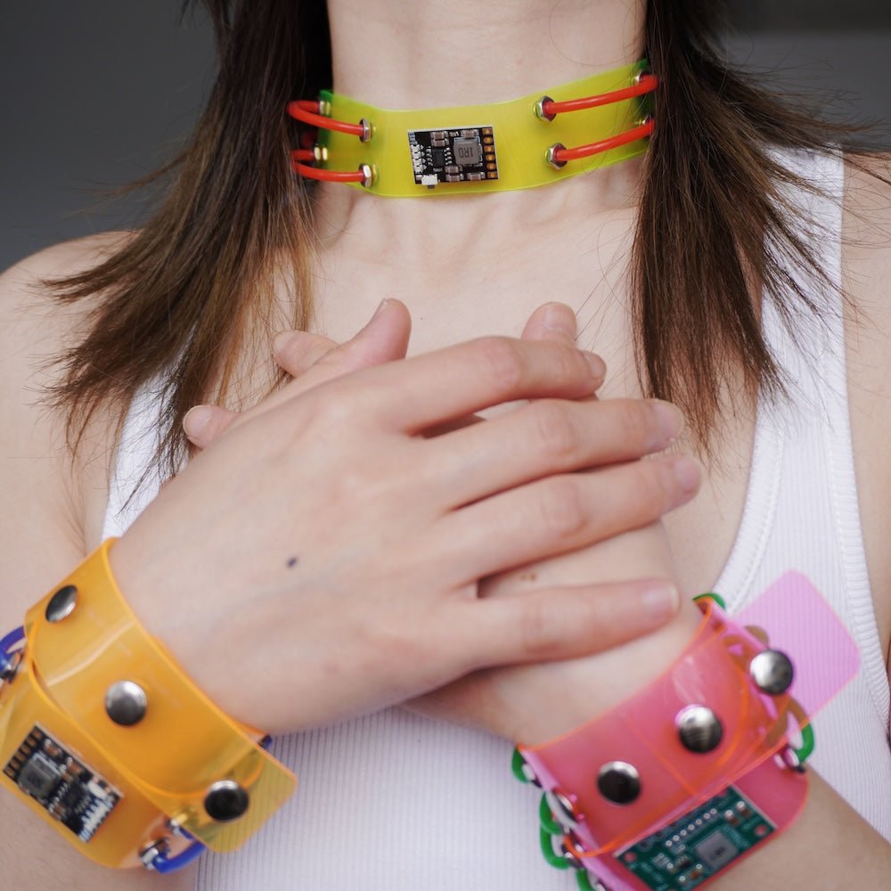 Futuristic Cyberpunk Neon Circuit Board Choker — Handmade Necklace, Available in Three Colors - futuristic jewelry - TUAN TUAN