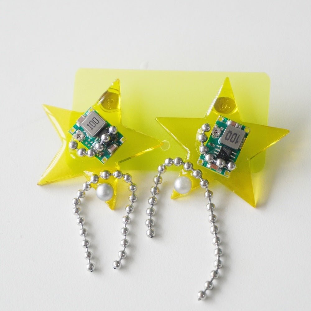Futuristic Cyberpunk Star-Shaped Electronic Component Earrings — Handcrafted Jewelry - futuristic jewelry - TUAN TUAN