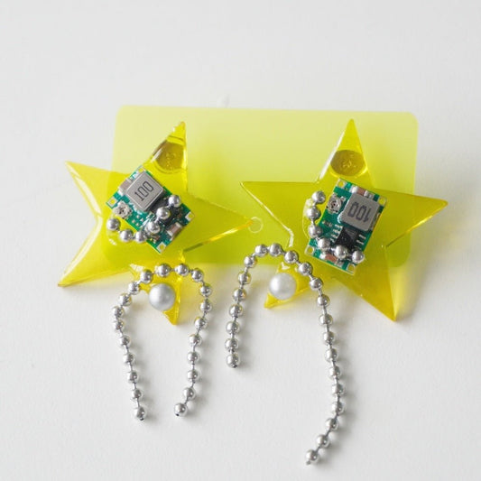 Futuristic Cyberpunk Star-Shaped Electronic Component Earrings — Handcrafted Jewelry - futuristic jewelry - TUAN TUAN