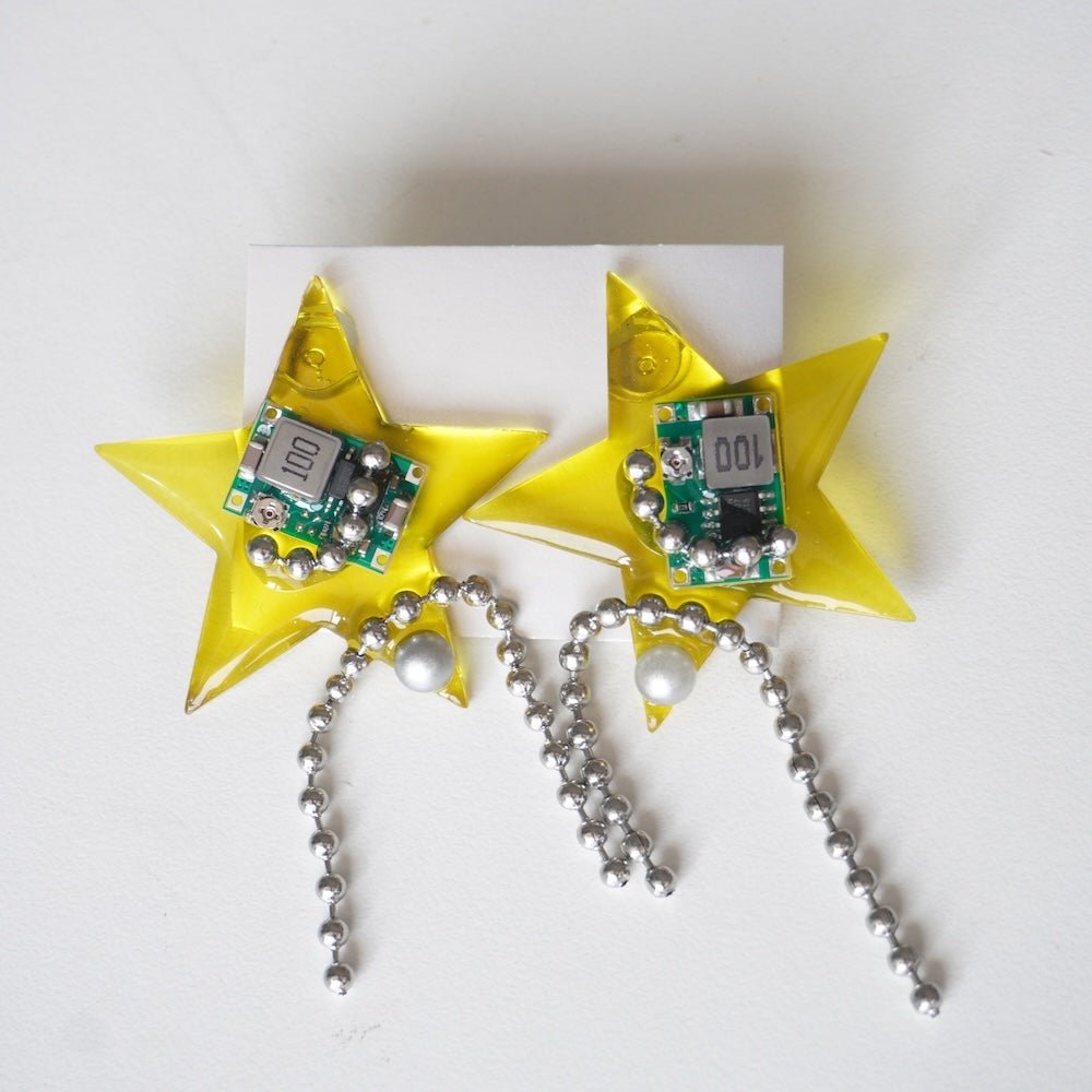 Futuristic Cyberpunk Star-Shaped Electronic Component Earrings — Handcrafted Jewelry - futuristic jewelry - TUAN TUAN