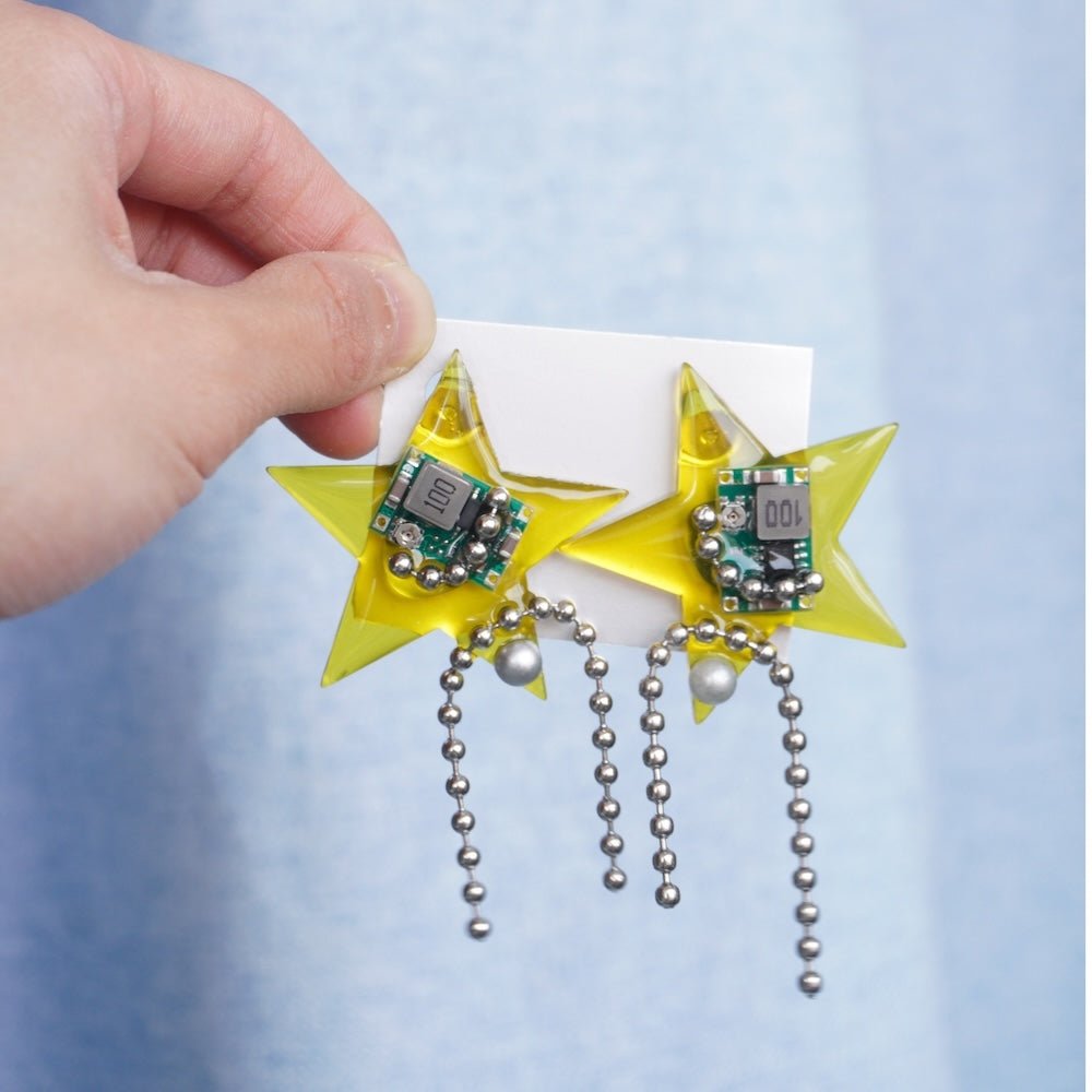 Futuristic Cyberpunk Star-Shaped Electronic Component Earrings — Handcrafted Jewelry - futuristic jewelry - TUAN TUAN