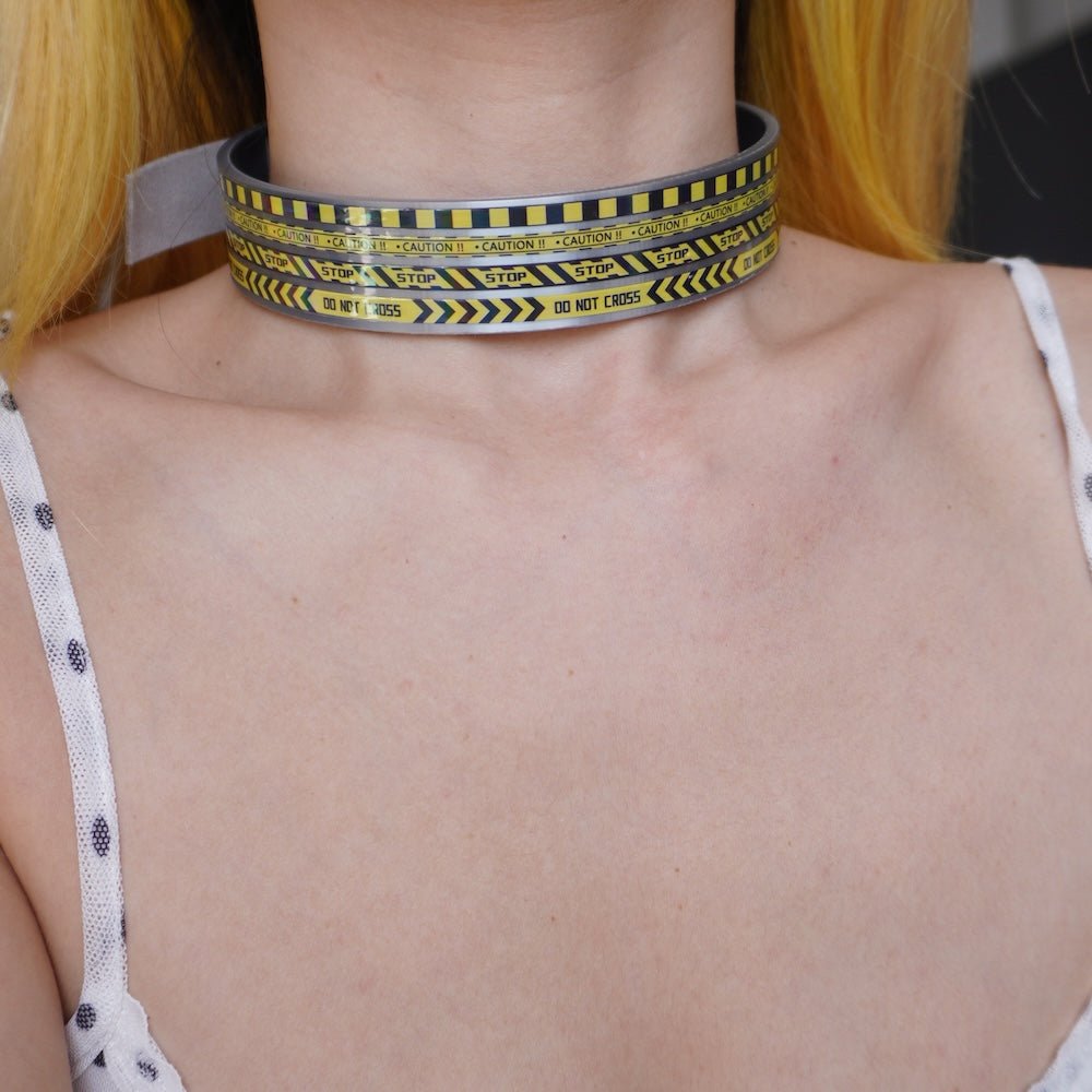 Futuristic Cyberpunk Warning Line Choker— 3D-Printed Handcrafted Necklace - futuristic jewelry - TUAN TUAN