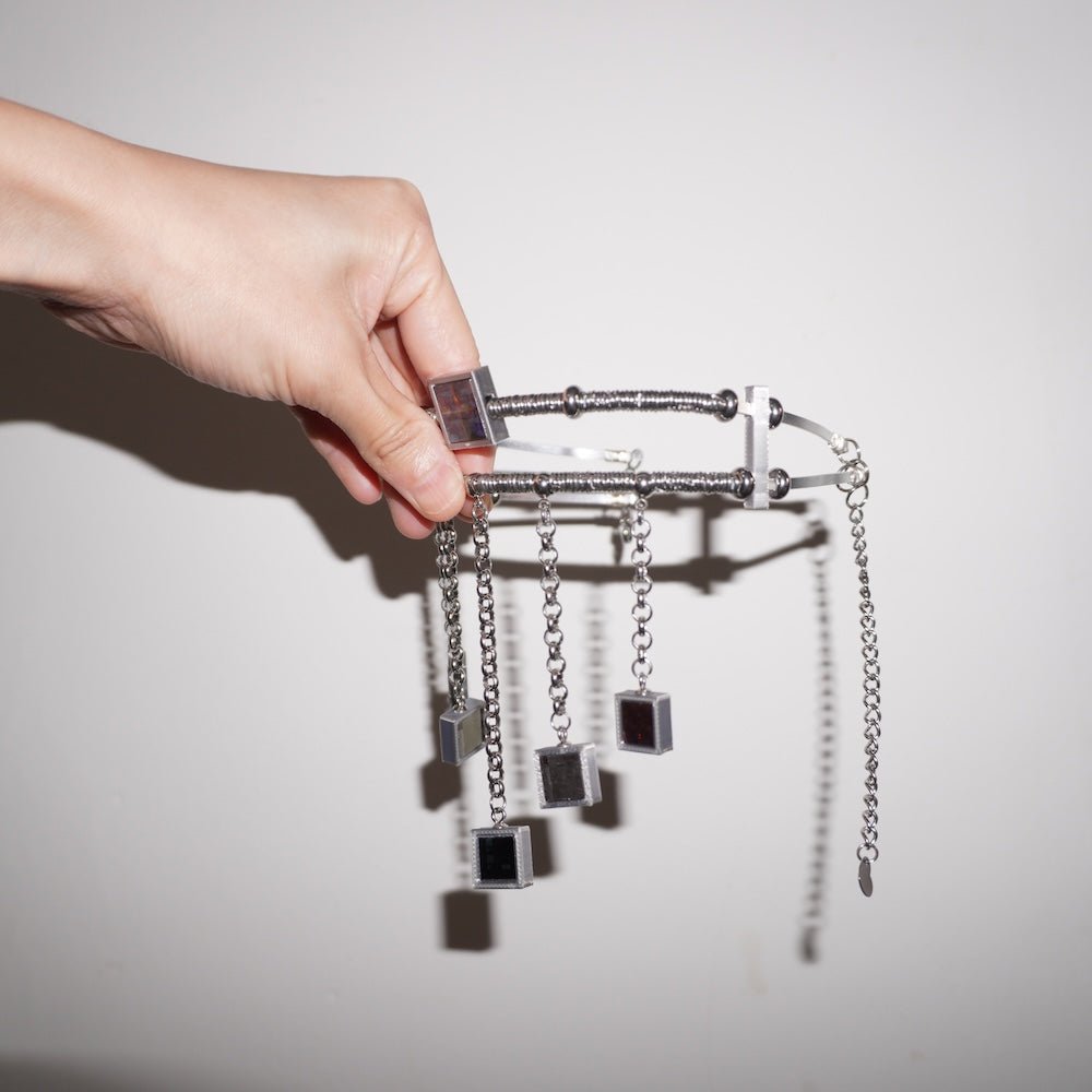 Futuristic Double-Layer Fringe Choker— Electroni Silicon Wafer Necklace-one-of-kind - futuristic jewelry - TUAN TUAN