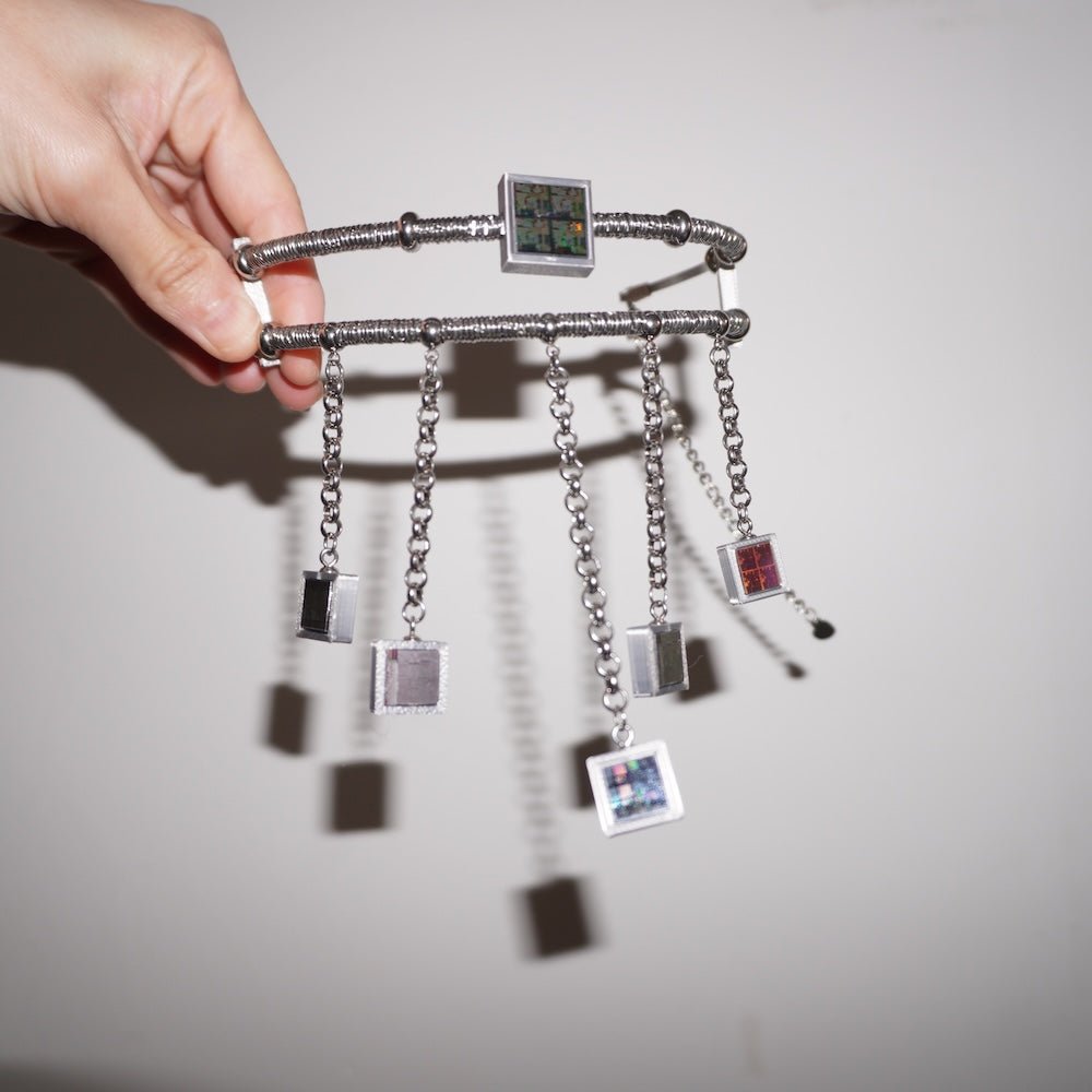 Futuristic Double-Layer Fringe Choker— Electroni Silicon Wafer Necklace-one-of-kind - futuristic jewelry - TUAN TUAN
