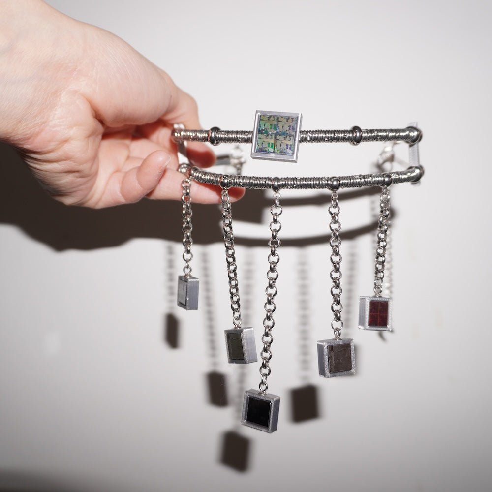 Futuristic Double-Layer Fringe Choker— Electroni Silicon Wafer Necklace-one-of-kind - futuristic jewelry - TUAN TUAN