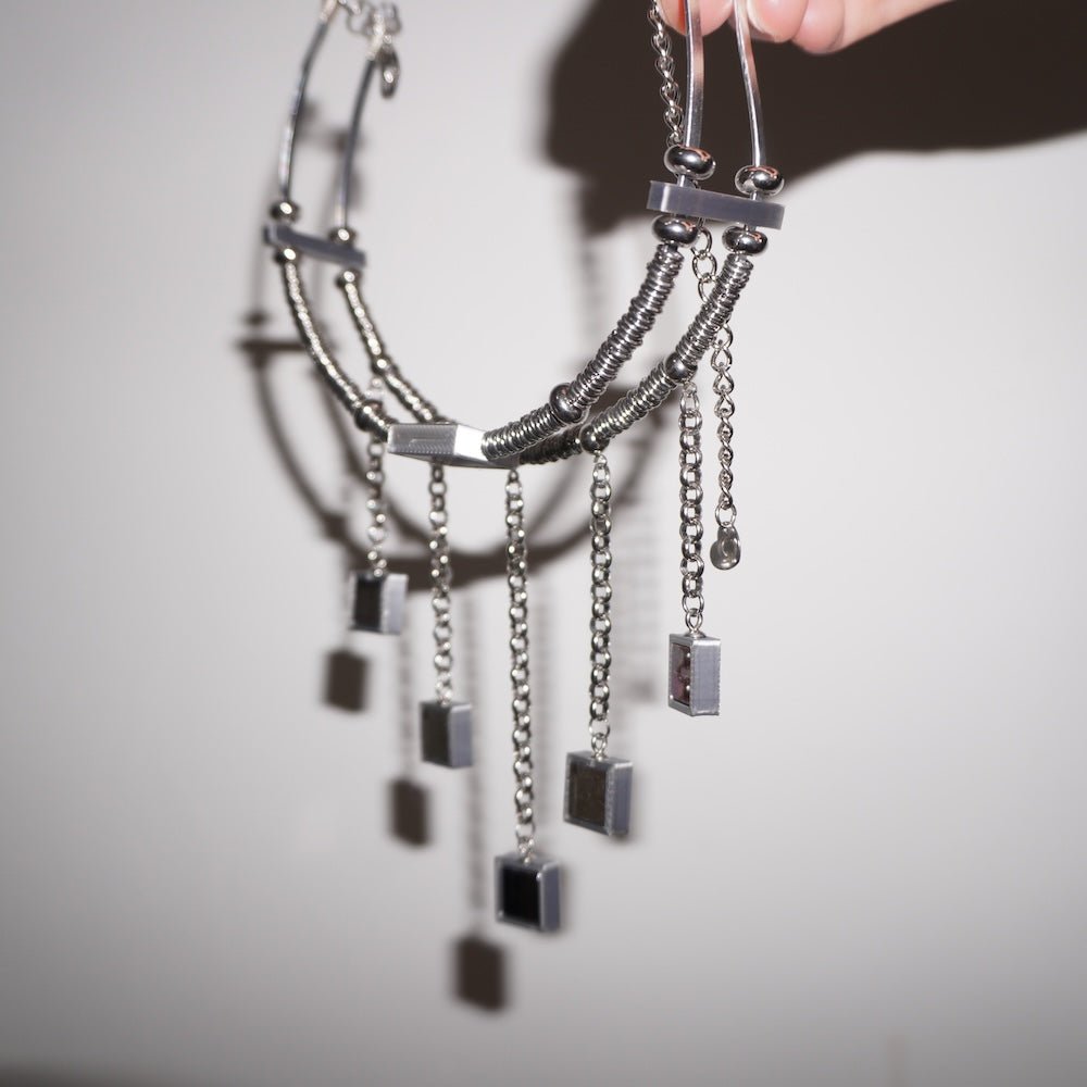 Futuristic Double-Layer Fringe Choker— Electroni Silicon Wafer Necklace-one-of-kind - futuristic jewelry - TUAN TUAN