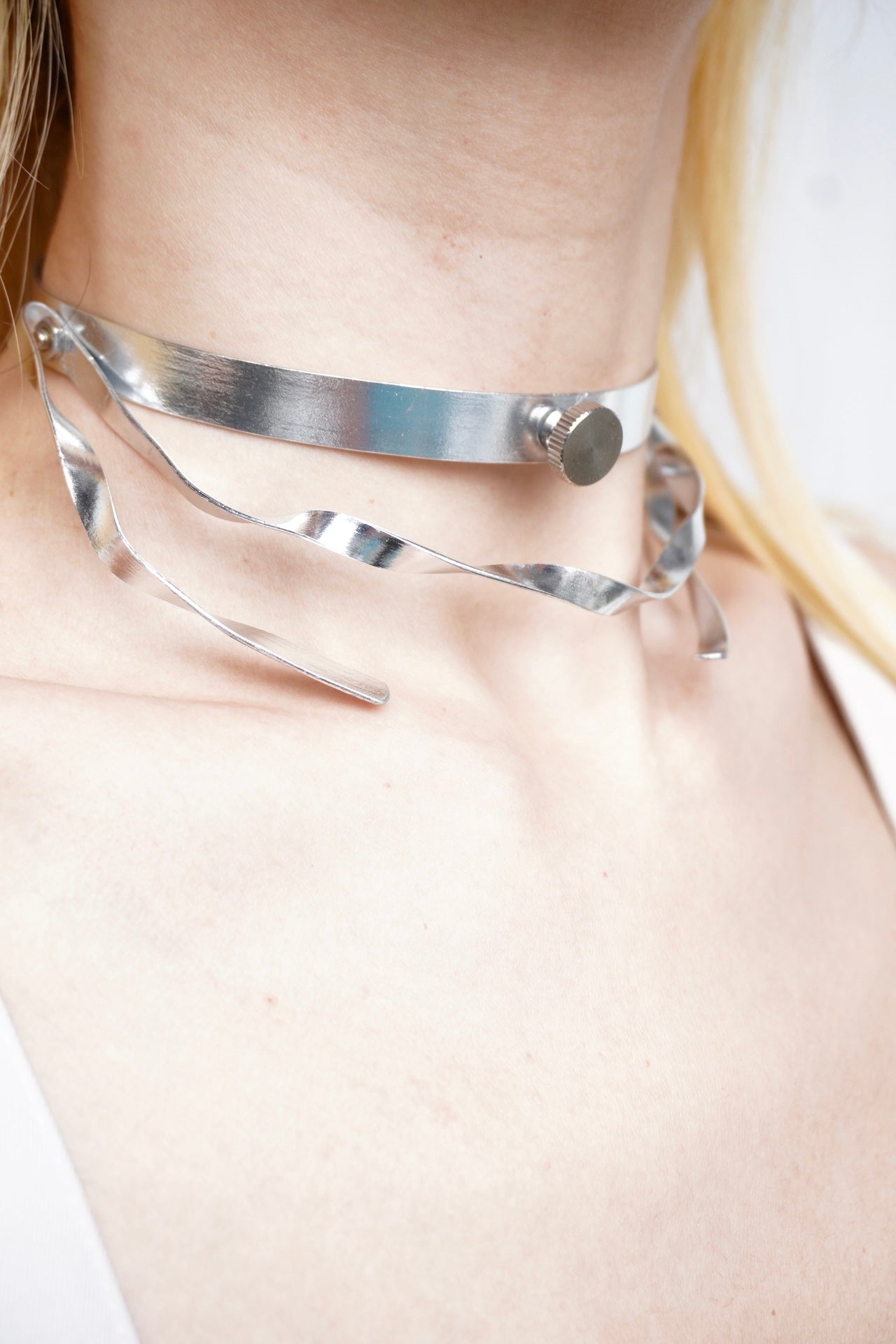 Futuristic Freeform Choker – Silver Tone Aluminum Handmade Necklace - futuristic jewelry - TUAN TUAN