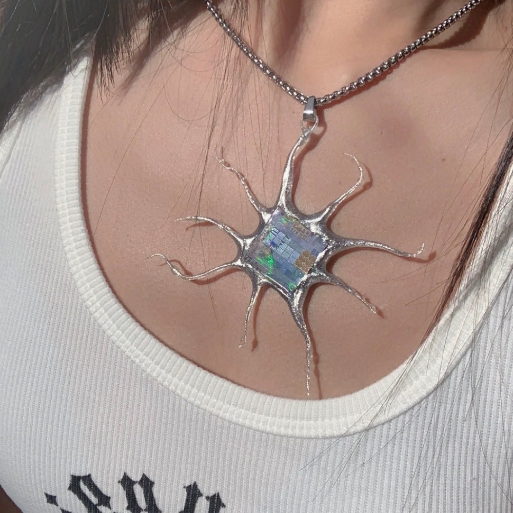 Futuristic Necklace—Handcrafted Resin Electroni Silicon Wafer Necklace - futuristic jewelry - TUAN TUAN