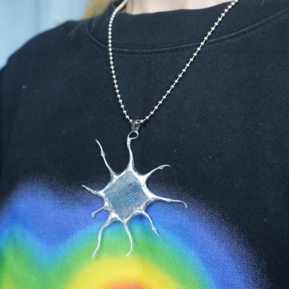 Futuristic Necklace—Handcrafted Resin Electroni Silicon Wafer Necklace - futuristic jewelry - TUAN TUAN
