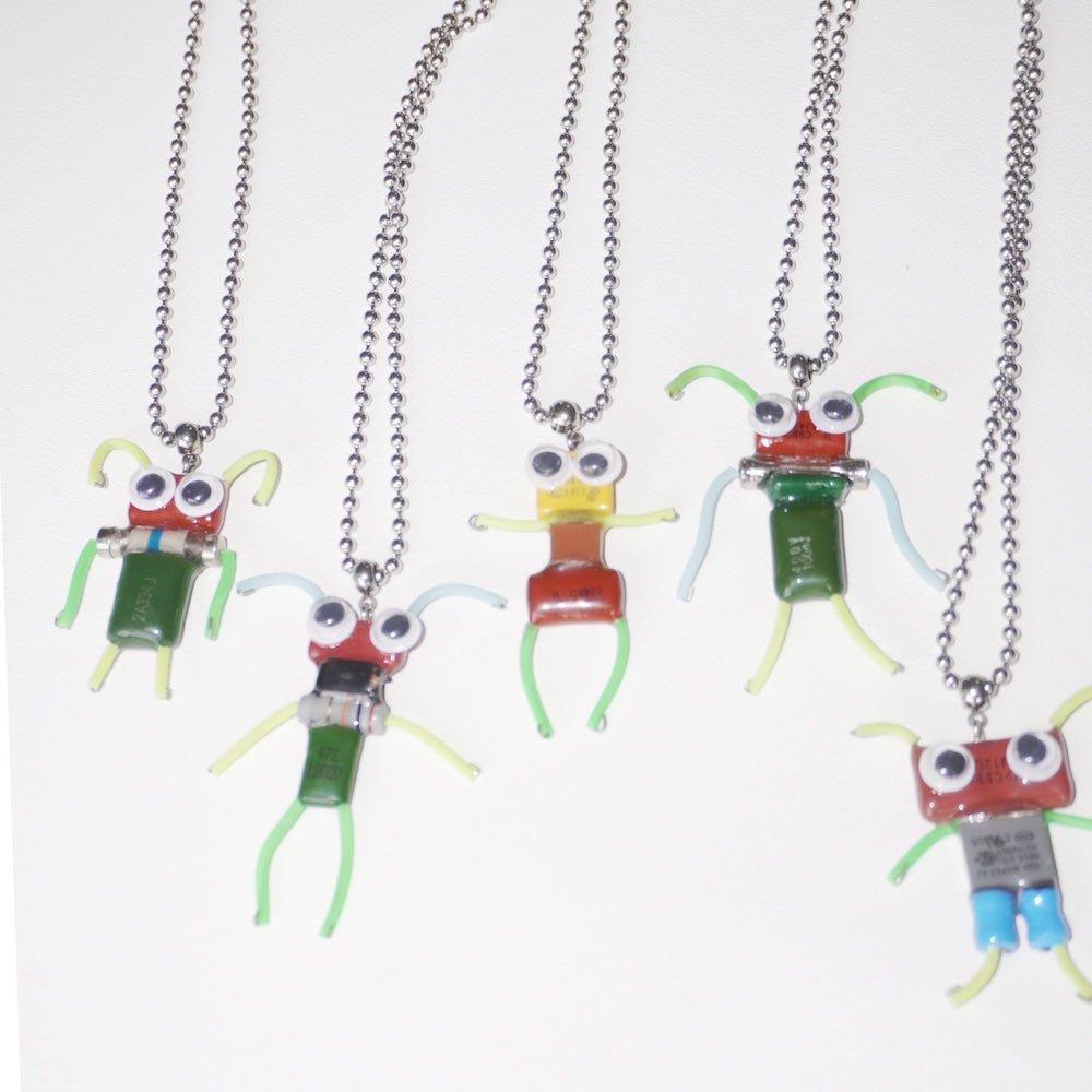 Futuristic Recycled Electronic Figurine Necklace – Handmade Long Chain - futuristic jewelry - TUAN TUAN