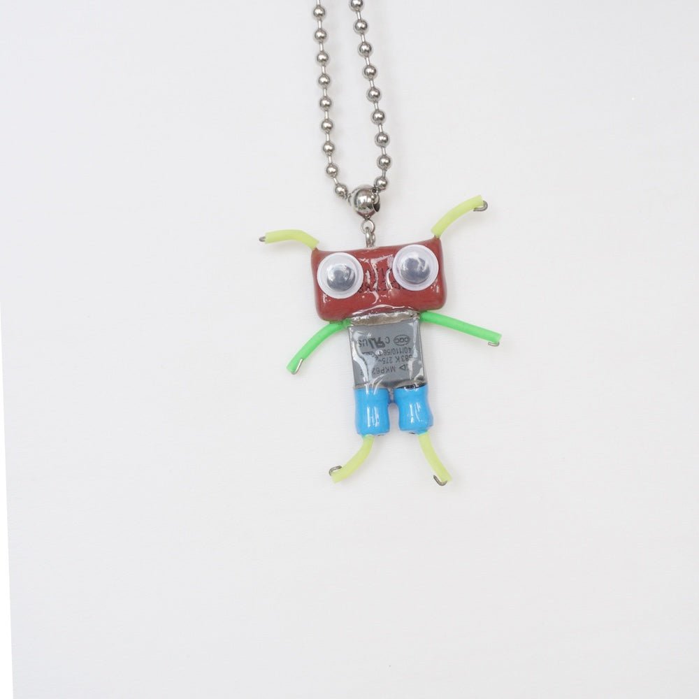 Futuristic Recycled Electronic Figurine Necklace – Handmade Long Chain - futuristic jewelry - TUAN TUAN