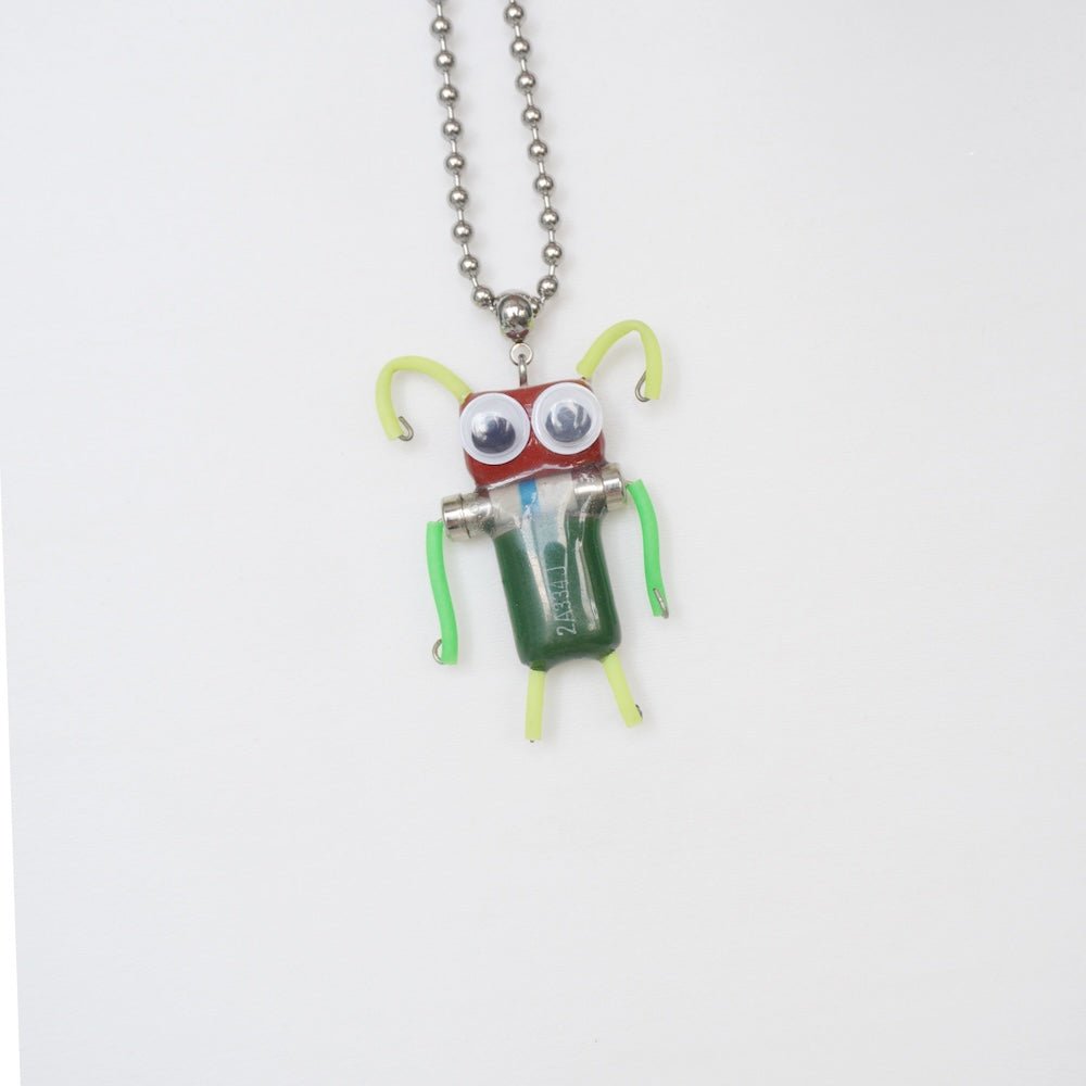 Futuristic Recycled Electronic Figurine Necklace – Handmade Long Chain - futuristic jewelry - TUAN TUAN
