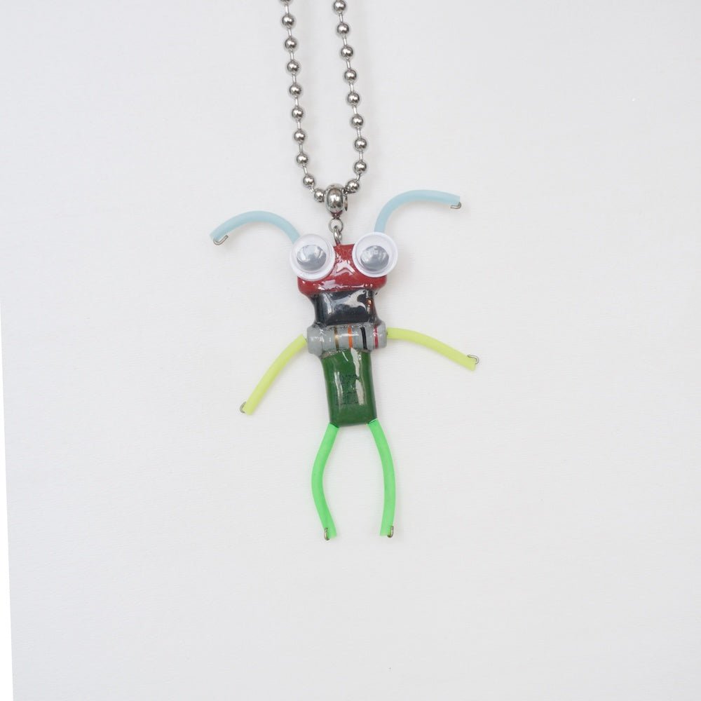 Futuristic Recycled Electronic Figurine Necklace – Handmade Long Chain - futuristic jewelry - TUAN TUAN