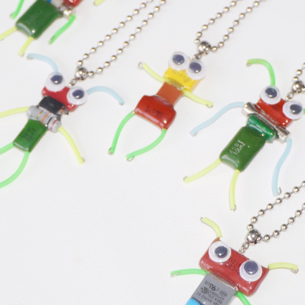 Futuristic Recycled Electronic Figurine Necklace – Handmade Long Chain - futuristic jewelry - TUAN TUAN