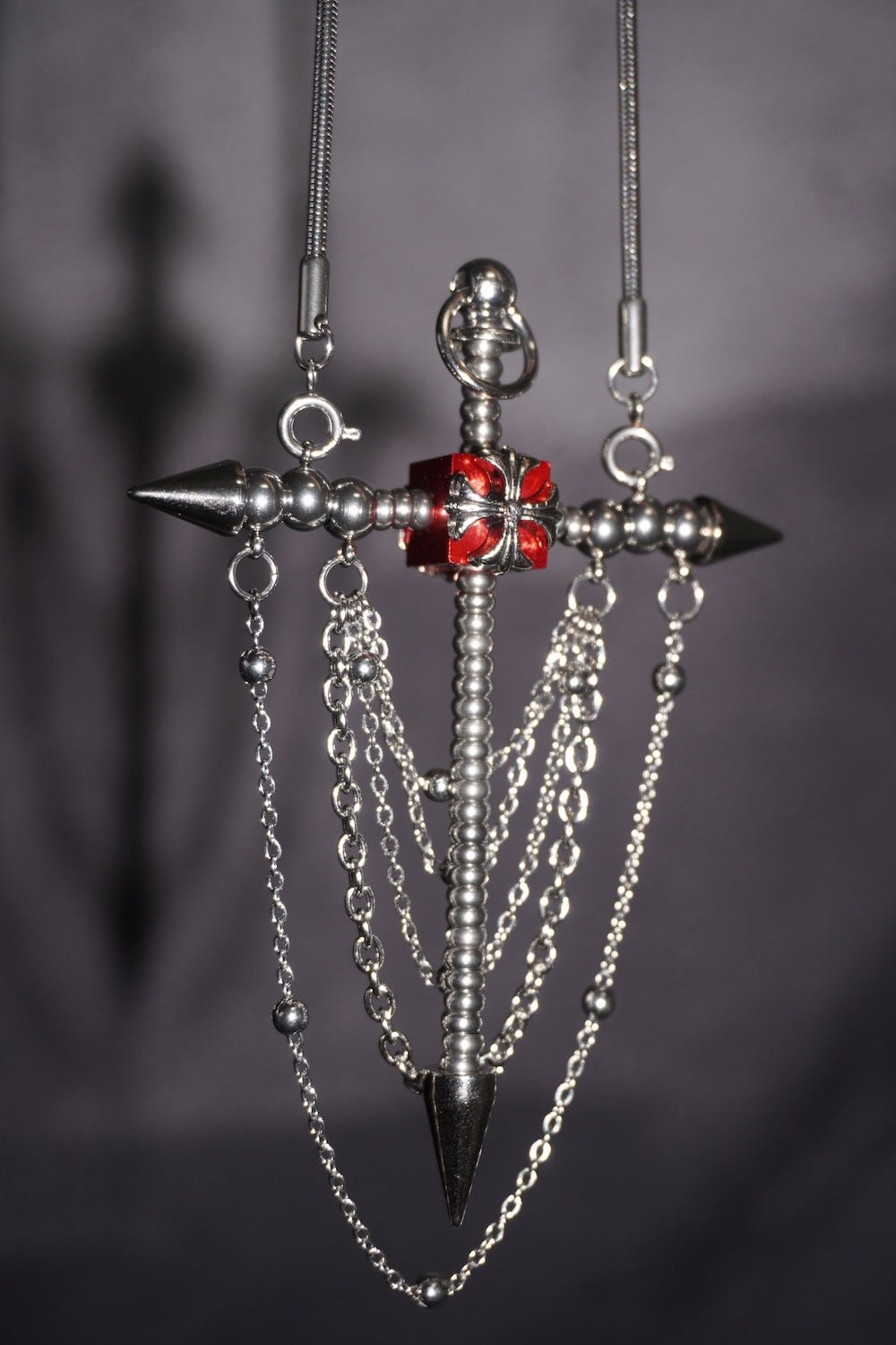 Gothic Spike Cross Earrings (Pair)| Chain Tassel Convertible Necklace - futuristic jewelry - TUAN TUAN