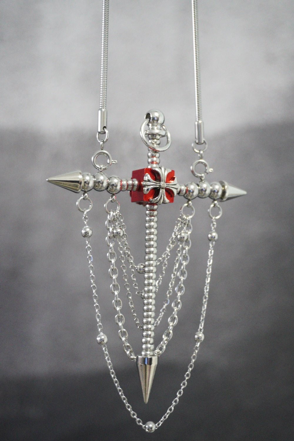Gothic Spike Cross Earrings (Pair)| Chain Tassel Convertible Necklace - futuristic jewelry - TUAN TUAN