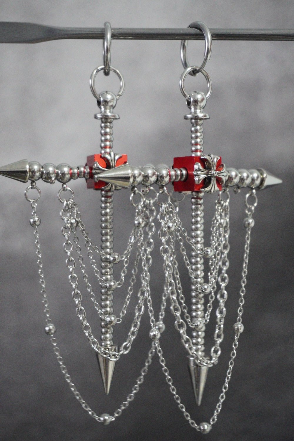 Gothic Spike Cross Earrings (Pair)| Chain Tassel Convertible Necklace - futuristic jewelry - TUAN TUAN