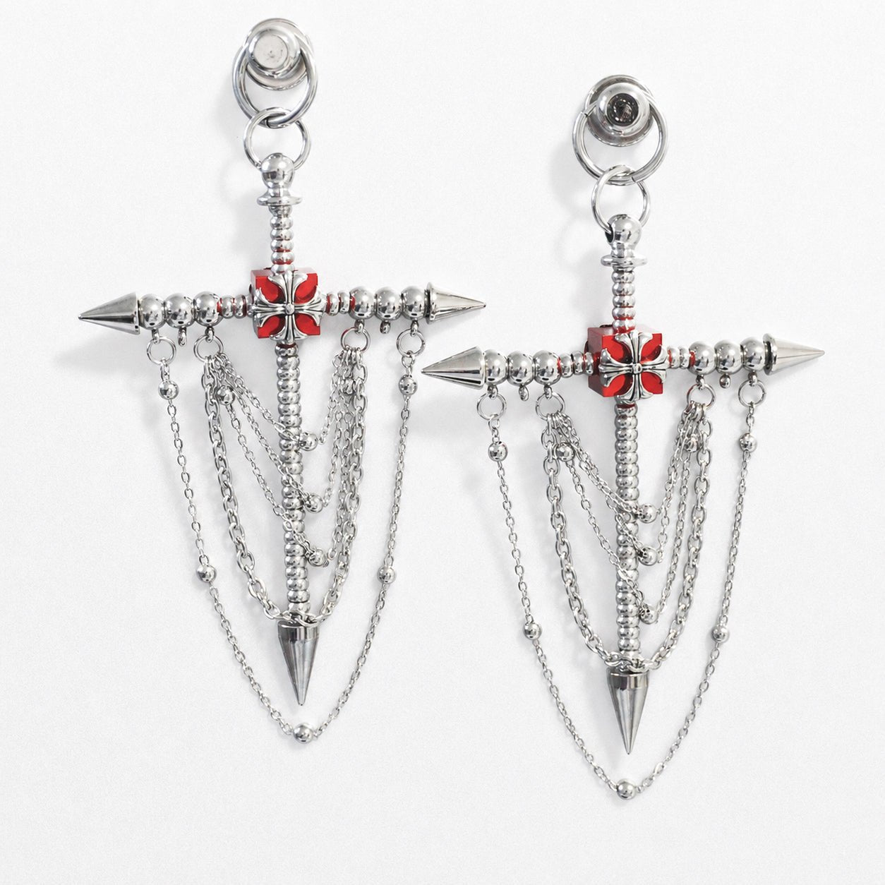 Gothic Spike Cross Earrings (Pair)| Chain Tassel Convertible Necklace - futuristic jewelry - TUAN TUAN