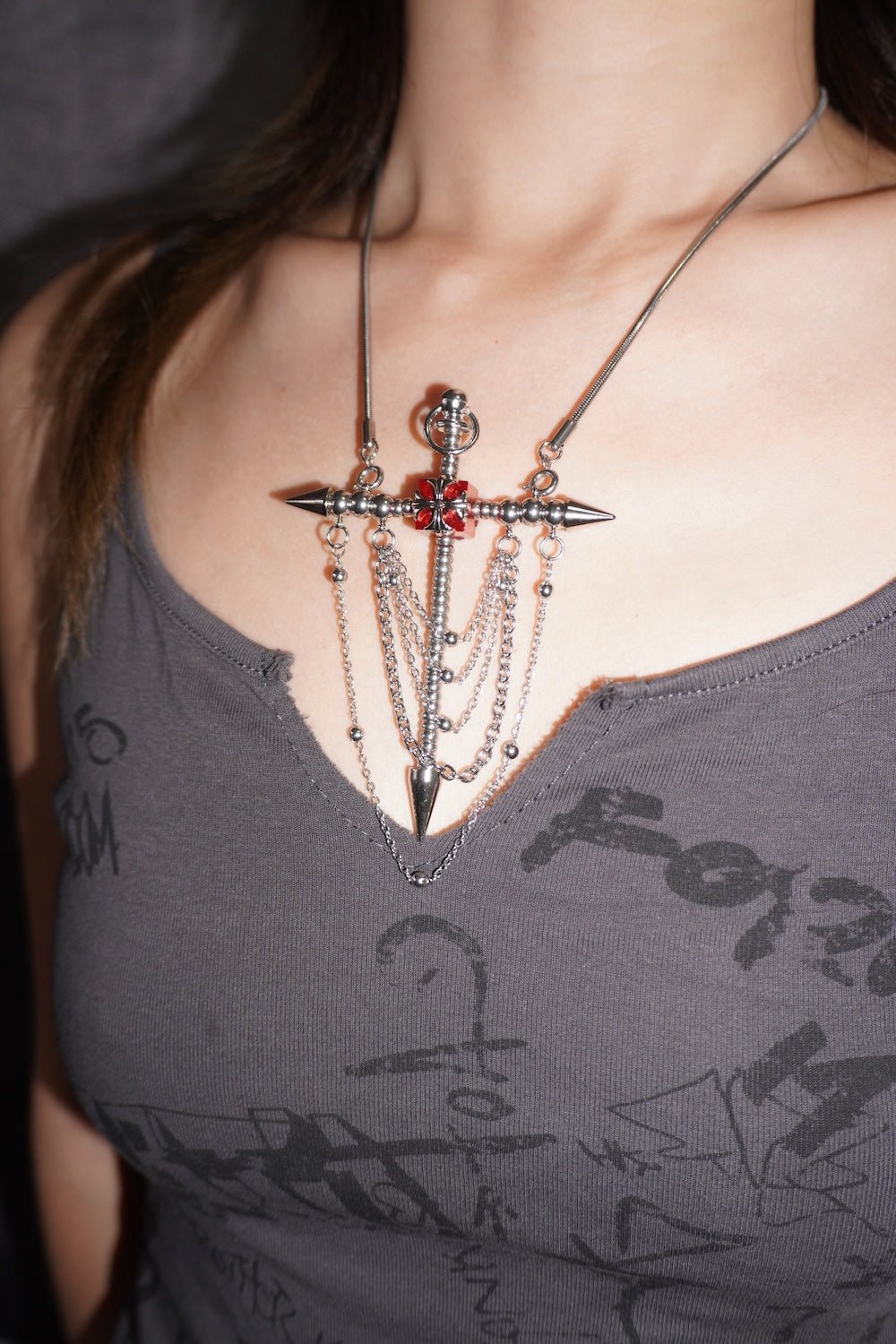 Gothic Spike Cross Earrings (Pair)| Chain Tassel Convertible Necklace - futuristic jewelry - TUAN TUAN