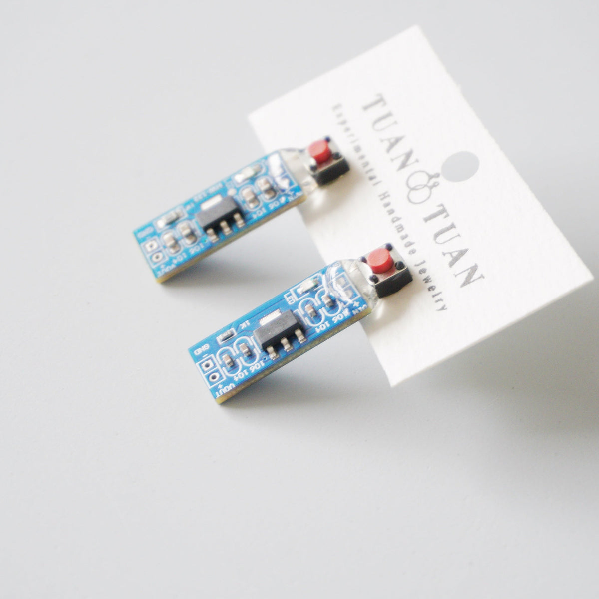 Handmade Circuit Board Button Stud Earrings — One-of-a-Kind - futuristic jewelry - TUAN TUAN