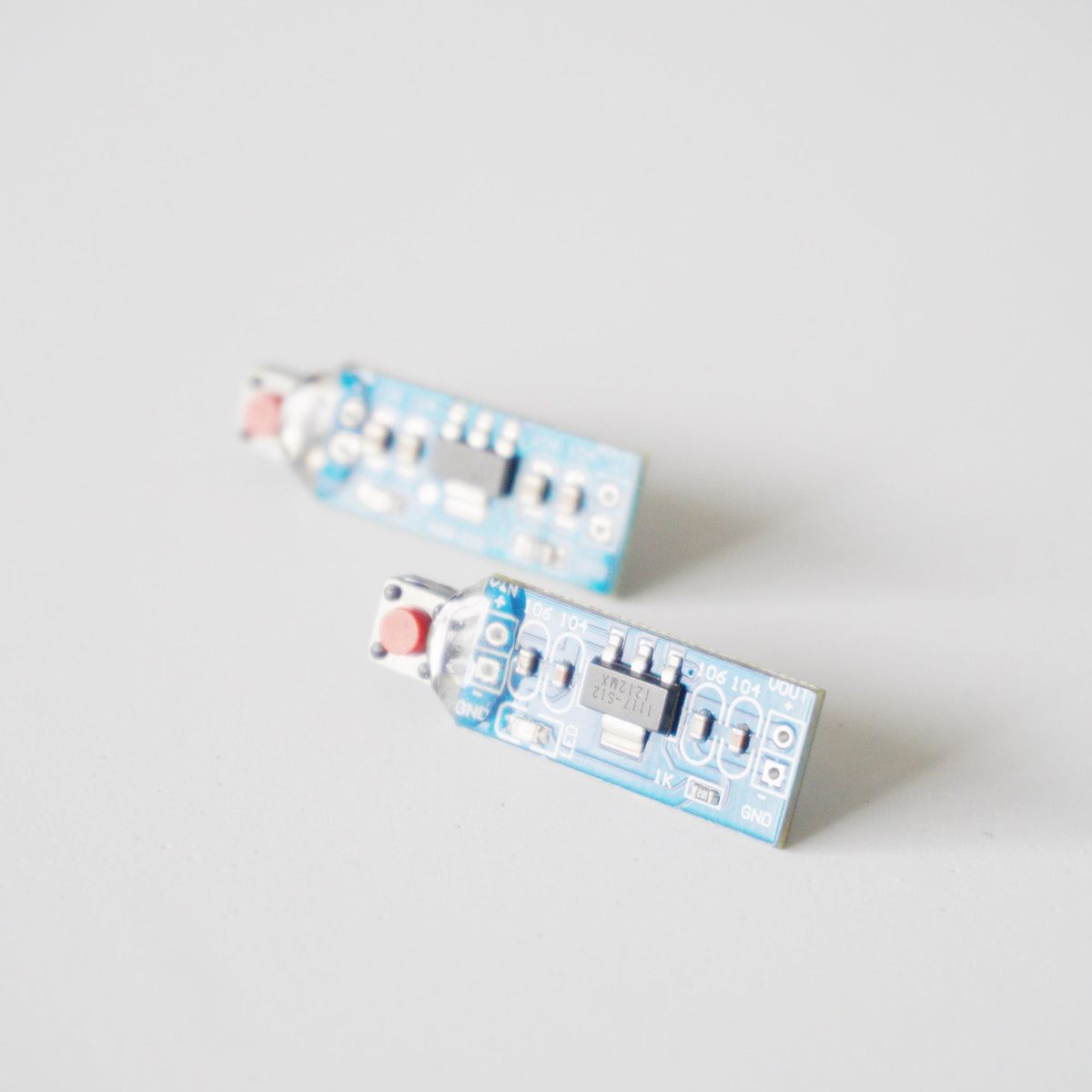 Handmade Circuit Board Button Stud Earrings — One-of-a-Kind - futuristic jewelry - TUAN TUAN