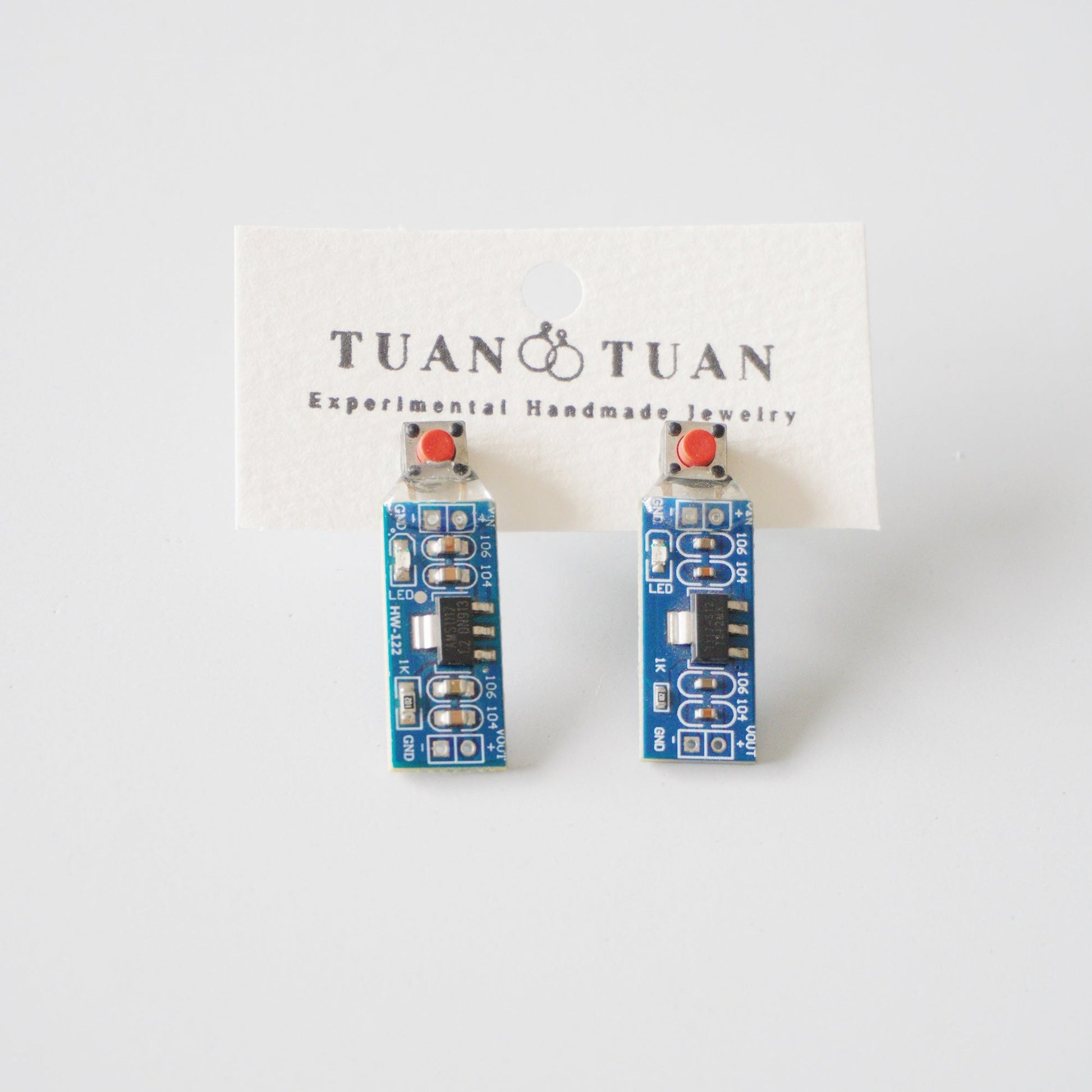 Handmade Circuit Board Button Stud Earrings — One-of-a-Kind - futuristic jewelry - TUAN TUAN